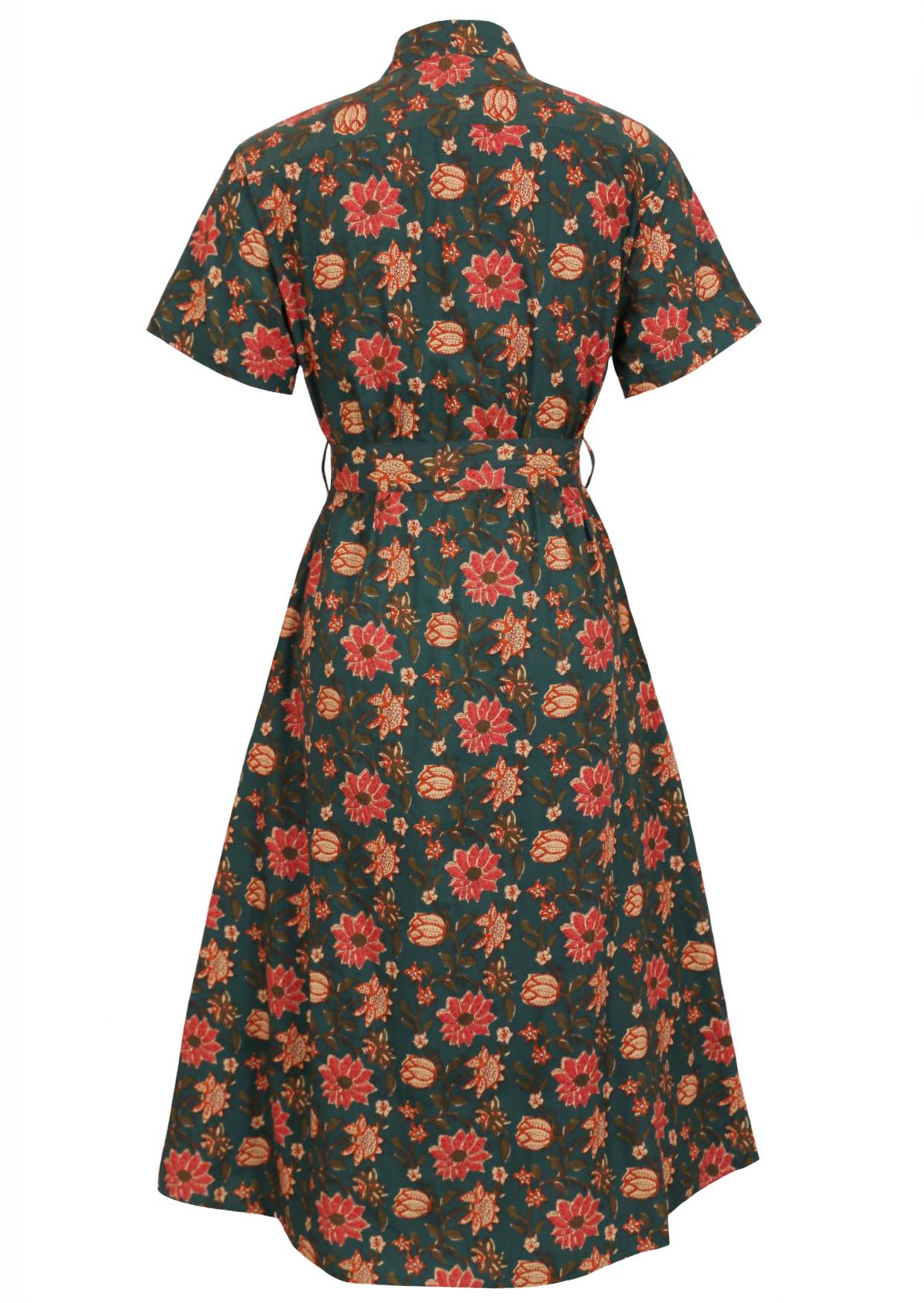 100% cotton shirt style dress with short sleeves, collar and pockets.