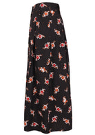 Knee length button cotton skirt with box pleats, pockets and belt loops