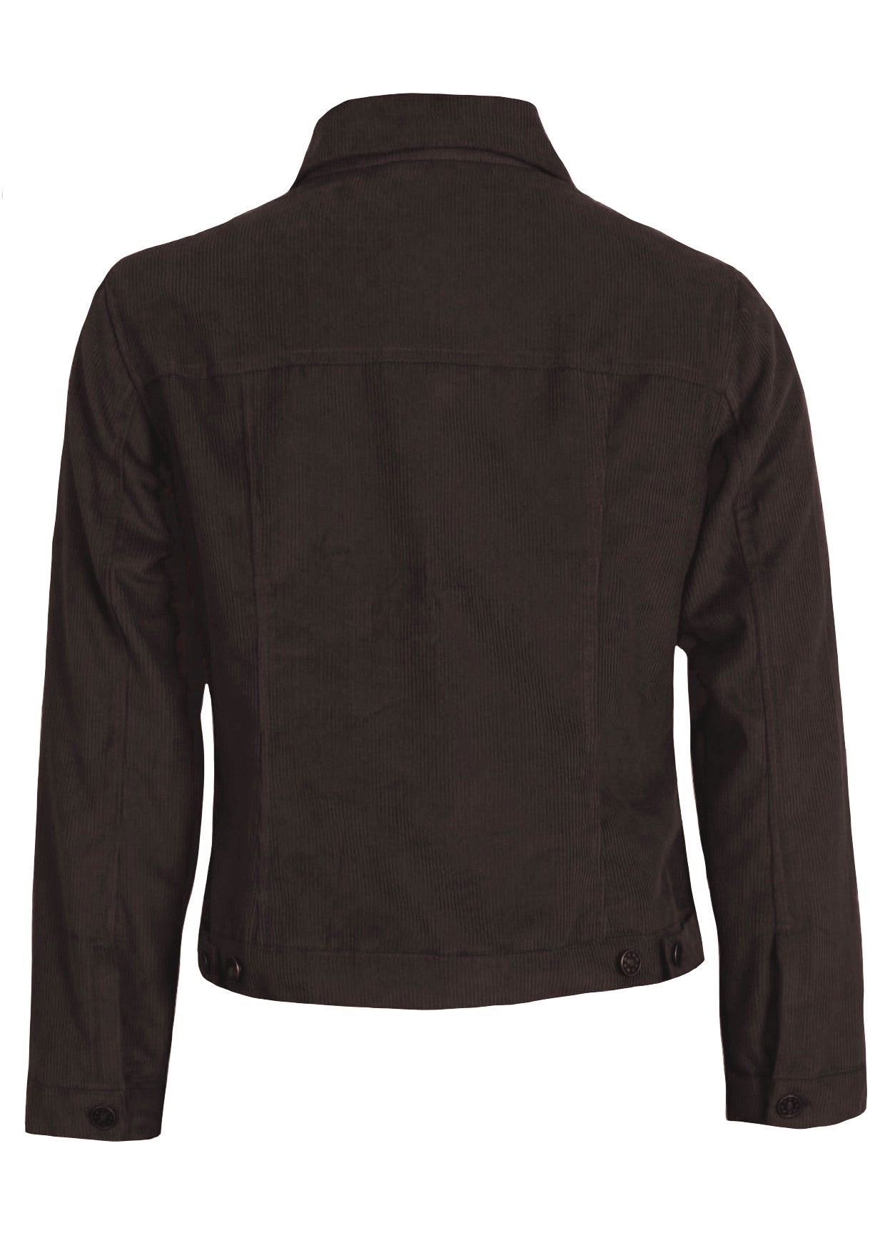 Cnocolate brown cotton corduroy jacket with adjustable tabs and brass buttons