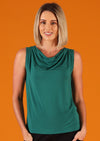 Cowl Neck Singlet Top sleeveless cowl neck fitted soft stretch rayon jade green | Karma East