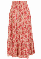 cream based warm floral print skirt on a white background.