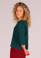 Deep teal top made from two layers of lightweight cotton gauze