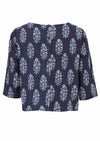 navy blue blouse with floral motif back view
