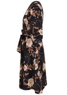 100% cotton midi length wrap dress with 3/4 sleeves and side pockets.