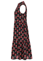 Relaxed fit sleeveless cotton dress with buttoned bodice, pockets and flowy two tiered skirt