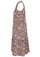 Relaxed fit sleeveless cotton dress with buttoned bodice, pockets and flowy two tiered skirt