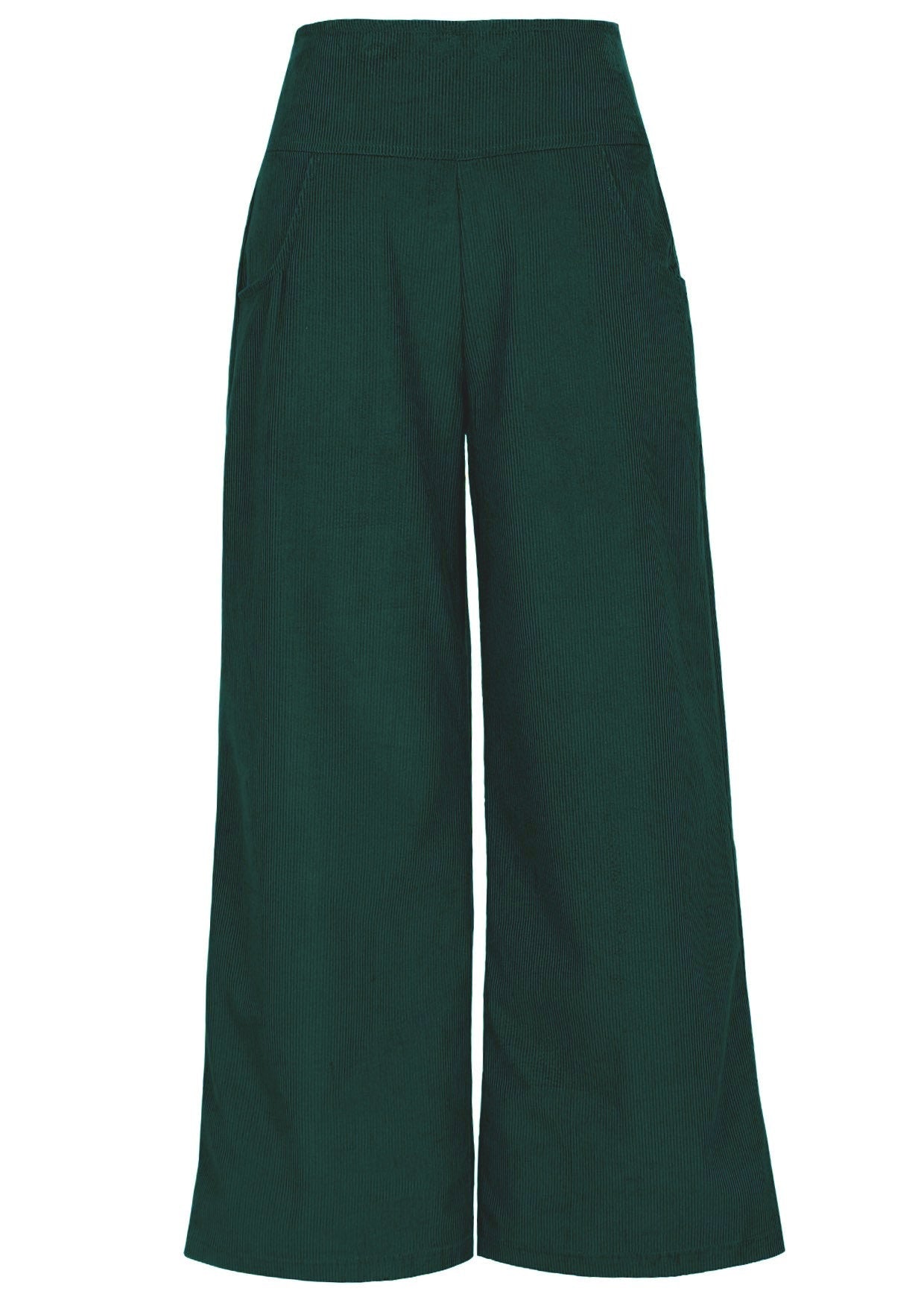 Front view of cotton corduroy wide leg pants with pockets