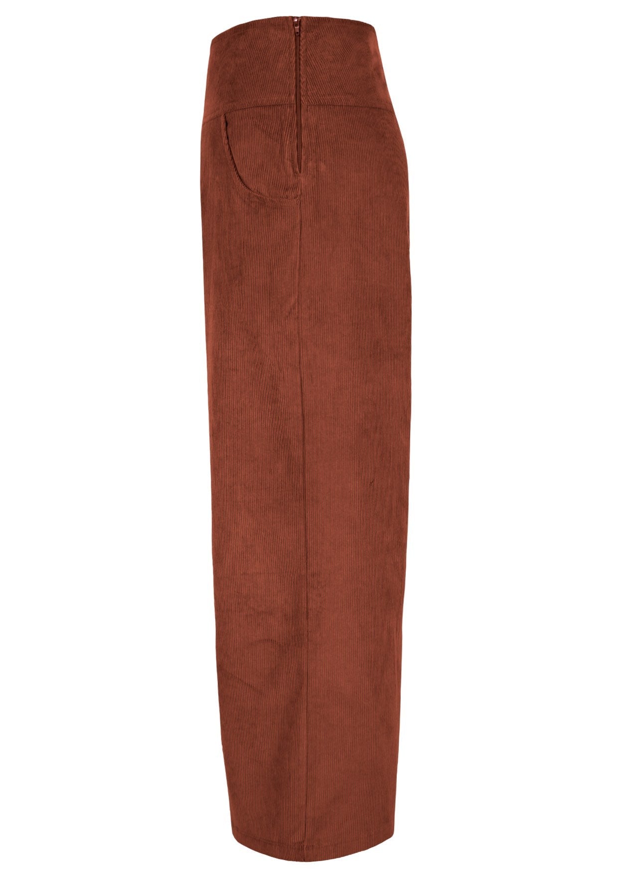 Esta Corduroy Pants Burnt Henna with side zipper and pockets.