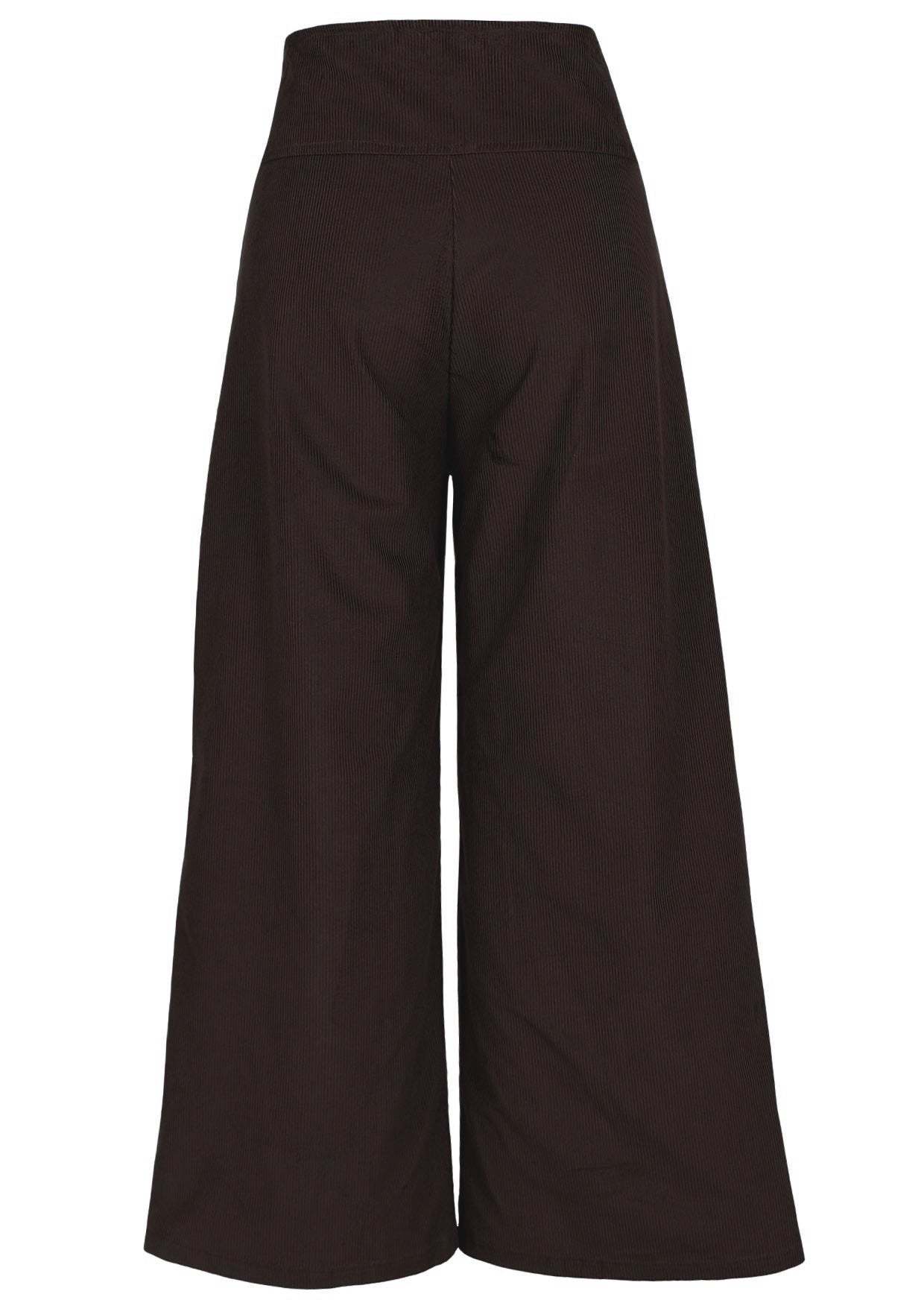 Back view of cotton corduroy wide leg pants with side zip