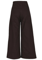 Back view of cotton corduroy wide leg pants with side zip