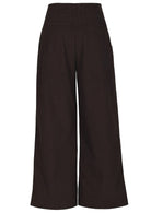 Front view of cotton corduroy wide leg pants with side zip and pockets