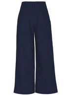 Navy blue cotton corduroy wide leg pants with pockets and side zip