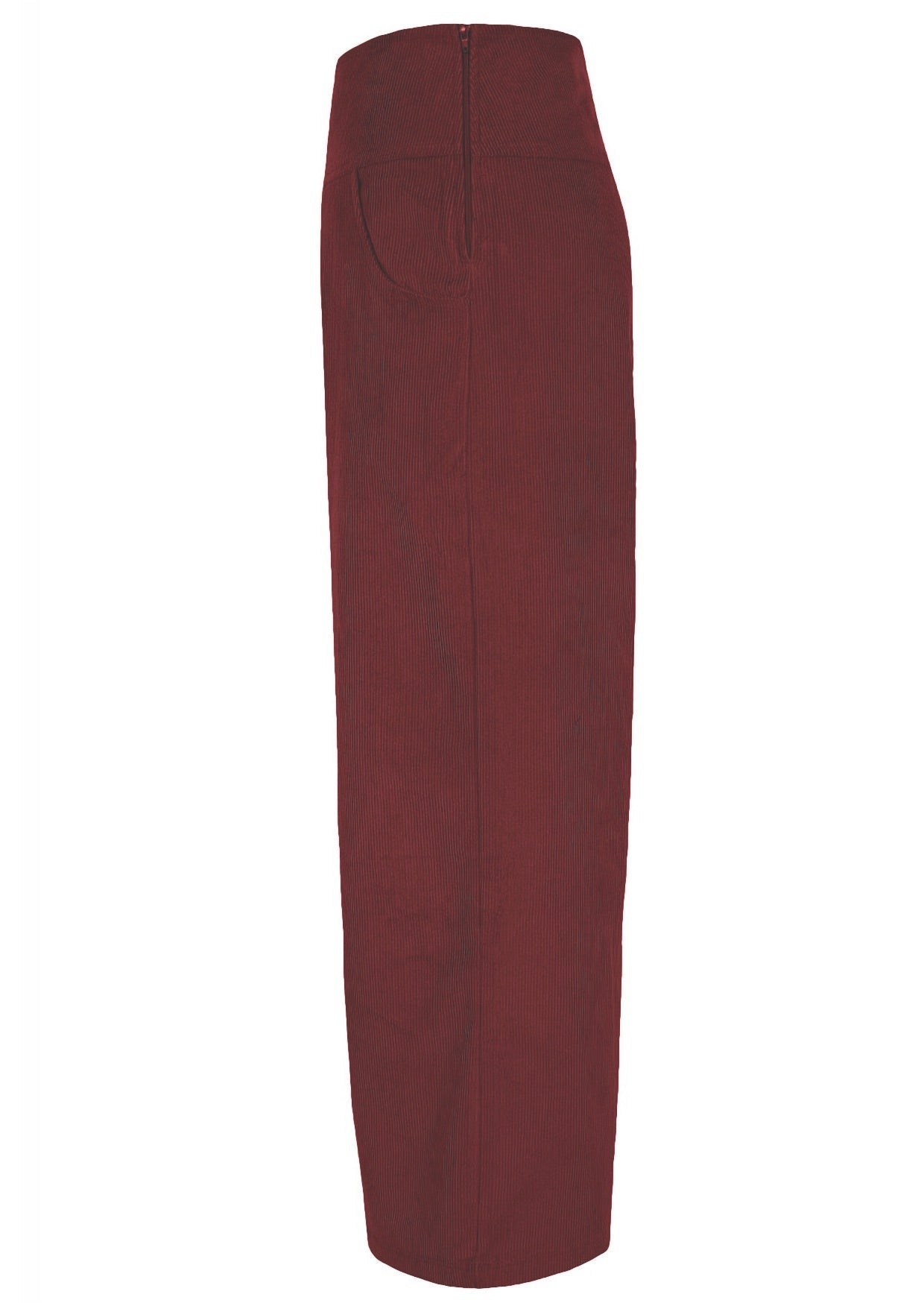 Side view of cotton corduroy wide leg pants with pockets and side zip