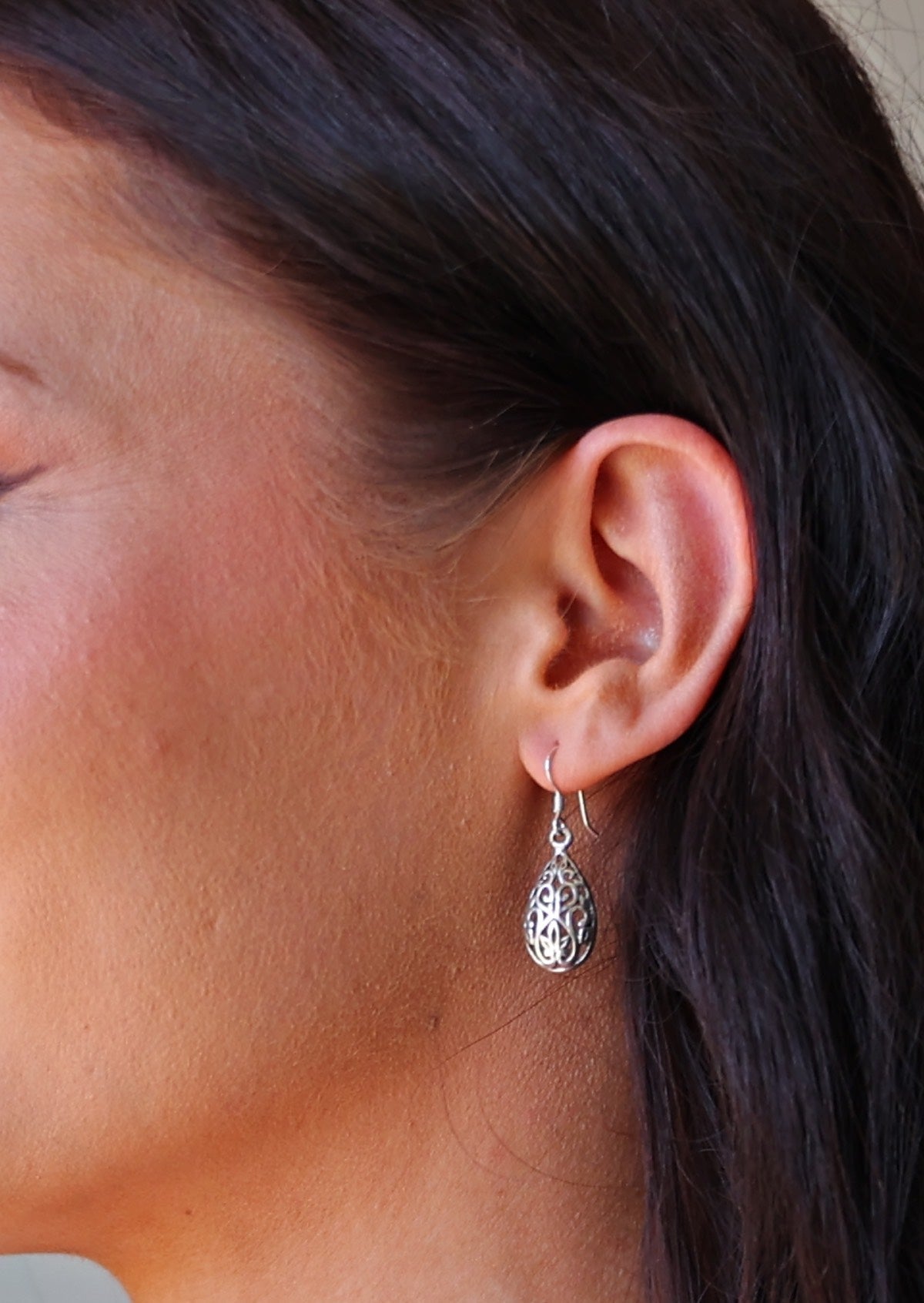 large silver filigree drop earrings 
