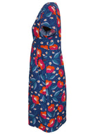 Side image short sleeved dress with pockets and V neckline.