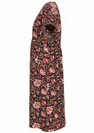 Side image short sleeved dress with pockets and V neckline.