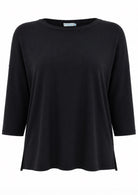 Black relaxed fit soft stretch rayon top with 3/4 sleeves