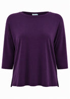 Dark Purple relaxed fit soft stretch rayon top with 3/4 sleeves
