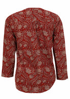 Back view of 100% cotton top with red based floral print