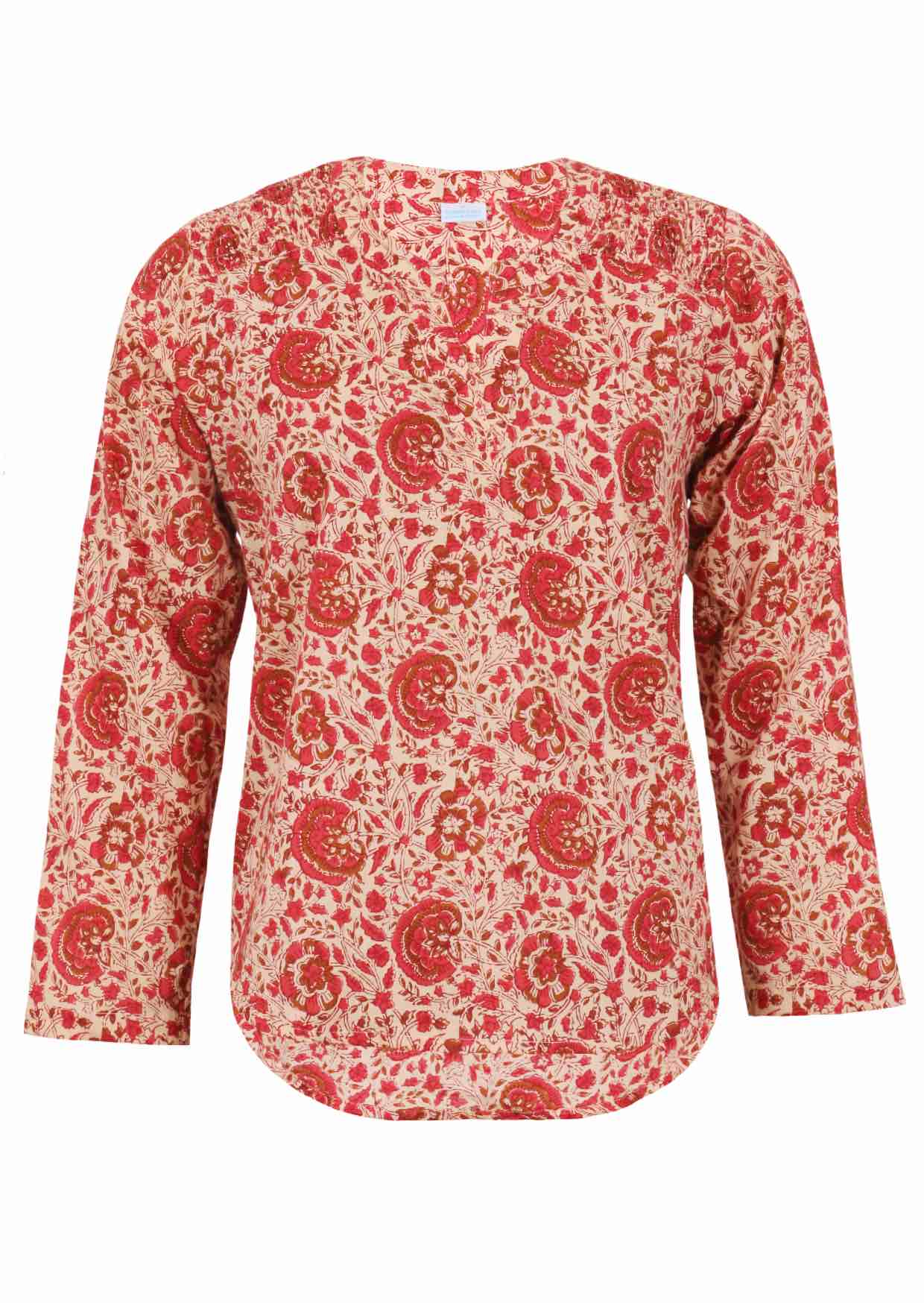 Lightweight 100% cotton long sleeve top with cream based floral print.