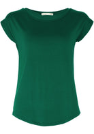 Green rayon t-shirt with round neckline and cap sleeves