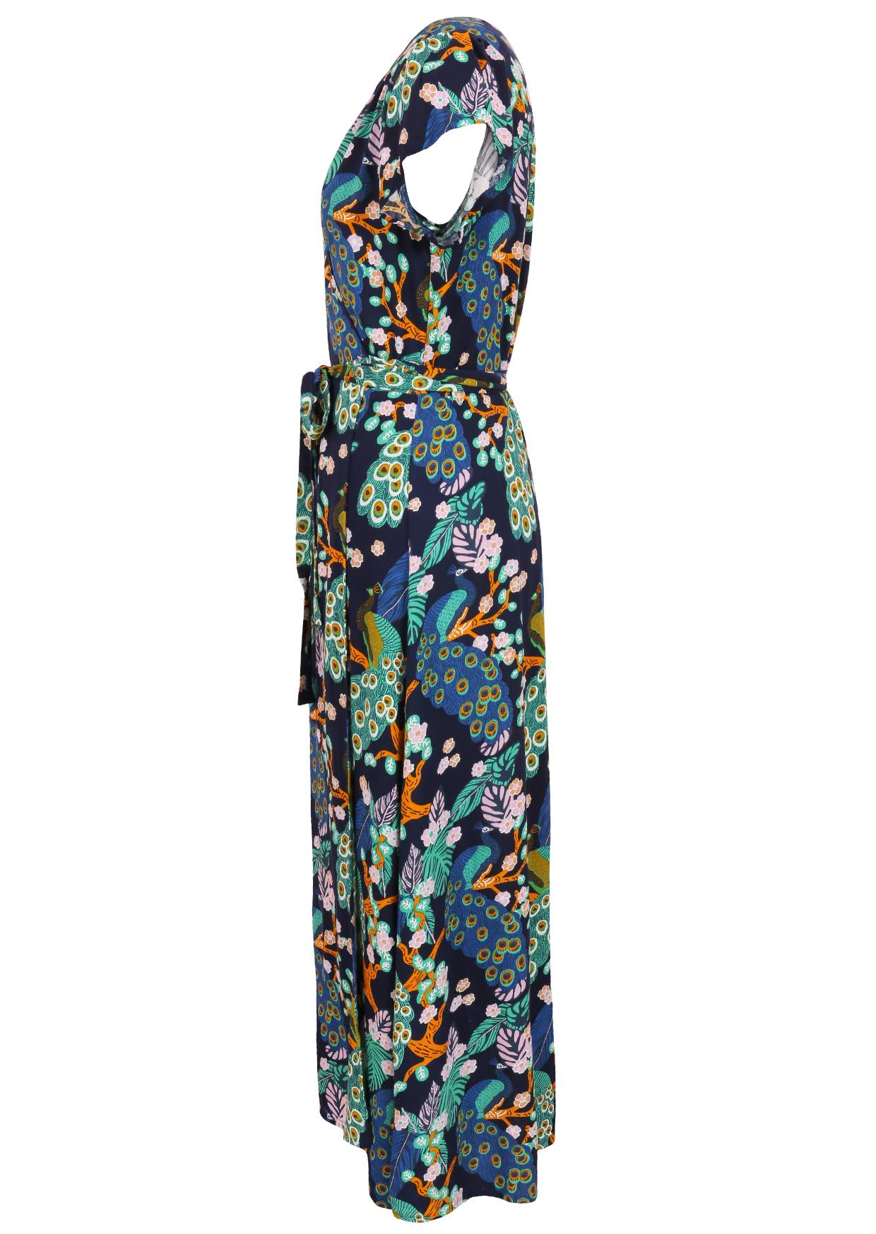 Blue based floral print Rayon short sleeve dress.