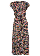 Navy floral non stretch rayon wrap maxi sundress 