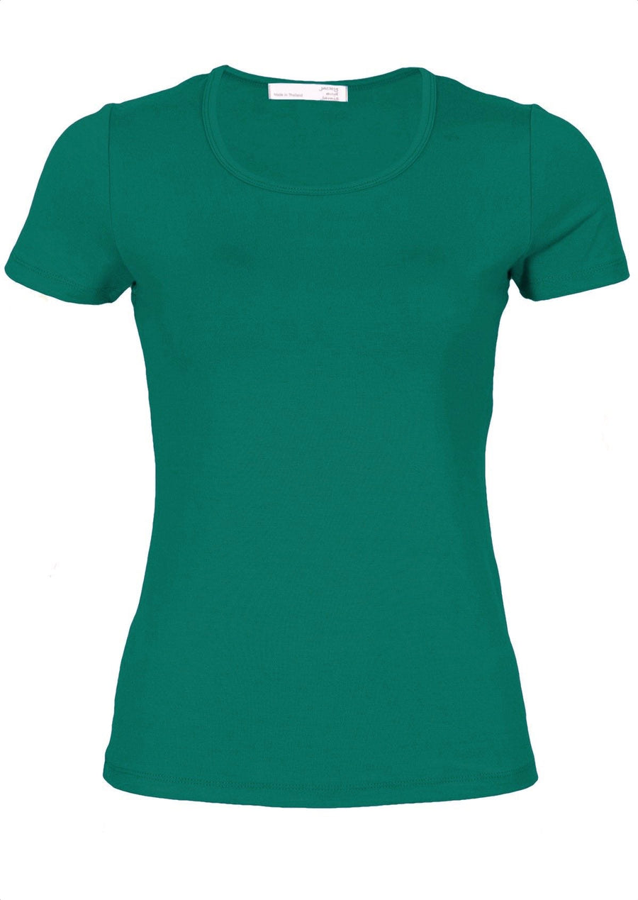 Scoop Neck T-shirt round neck short sleeve fitted women's basic top soft stretch rayon jade green | Karma East Australia