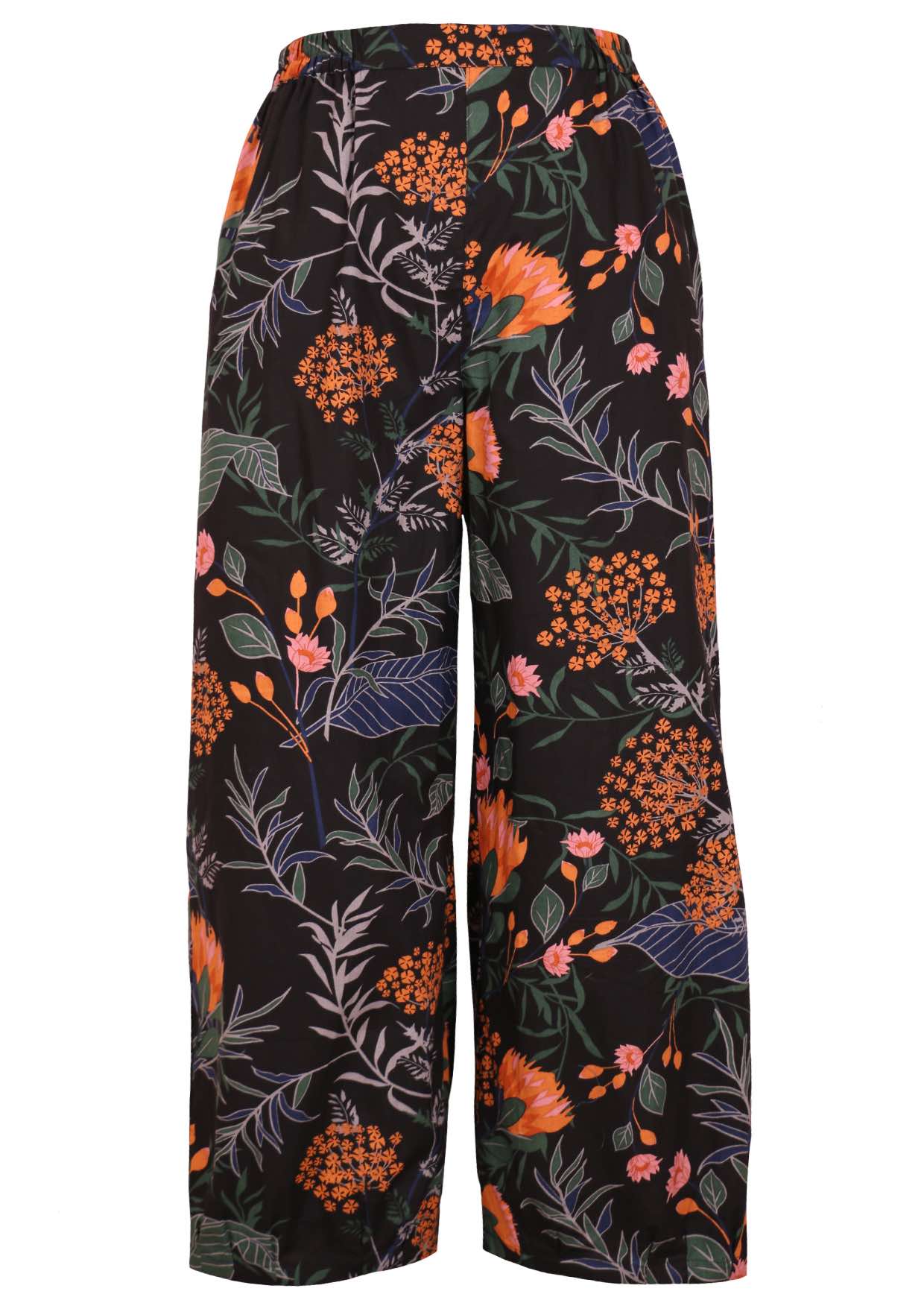 100% cotton boho style wide leg pants with high elasticated waist and pleated ankles