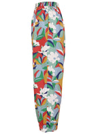 Side view of colorful floral-patterned pants with pockets