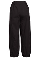 Back view of 100% cotton tapered wide leg pants with elastic waist and pockets