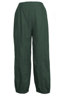 100% cotton dark green wide leg boho pants with elastic waist, pockets and pleated ankles.