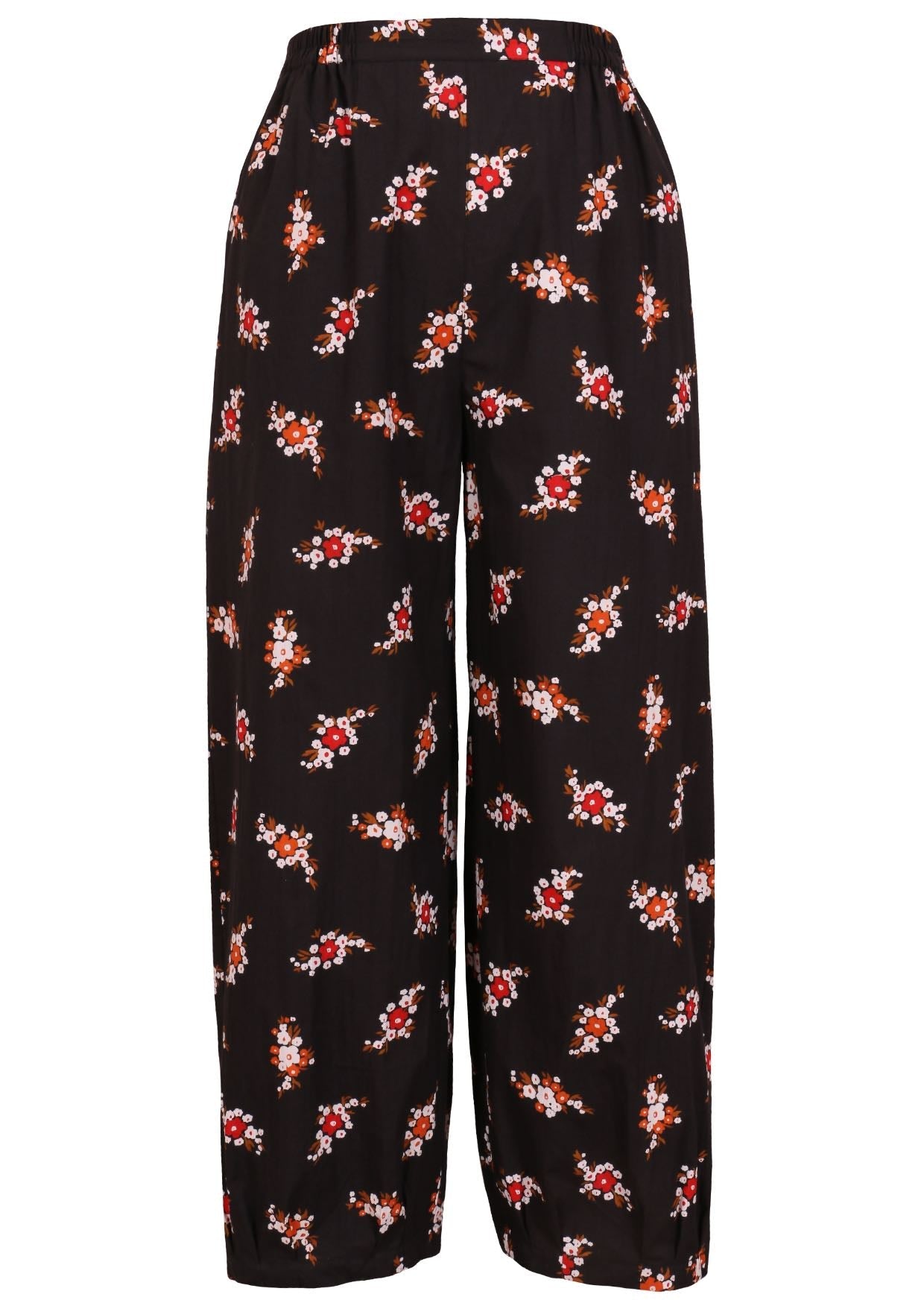 100% cotton boho style wide leg pants with high elasticated waist and pleated ankles