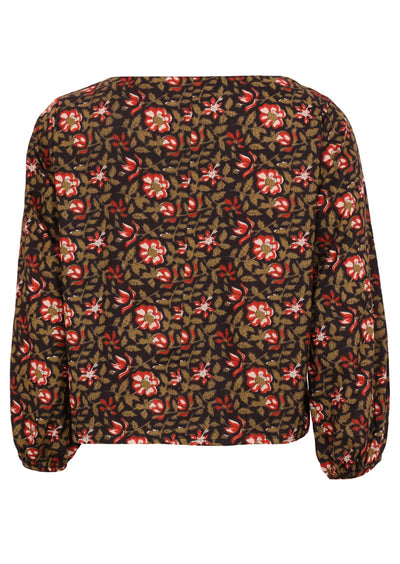Ghost image of black floral cotton Isla top back view