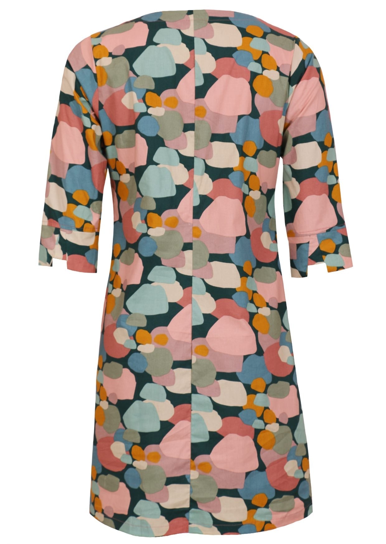 Pastel spotty print cotton knee length dress with 3/4 sleeves with detailed cuff and pockets
