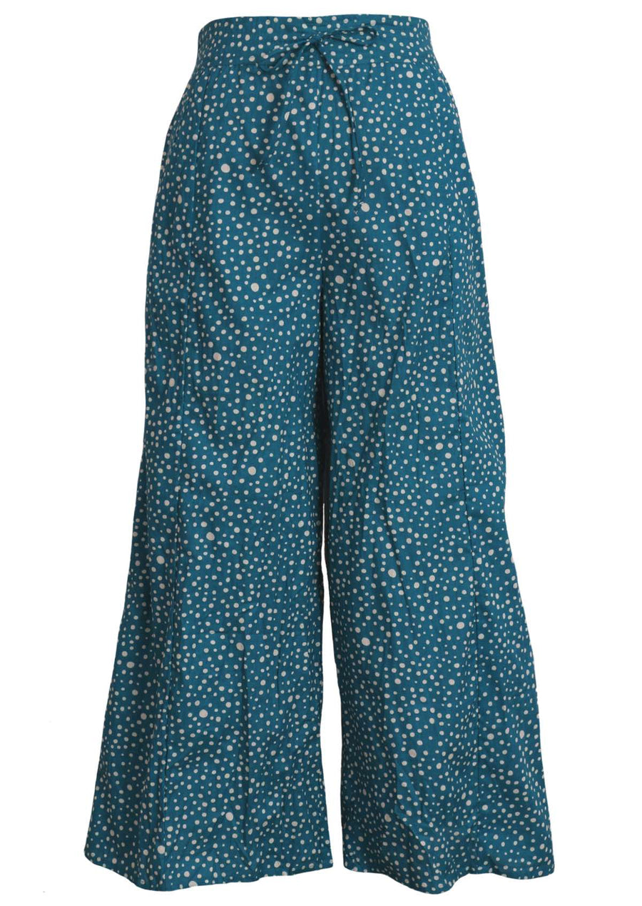 Janis Pant Going Dotty 100% cotton wide leg pants with elasticised waistband and drawstring and pockets | Karma East Australia