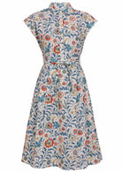 White based floral print cotton dress with removable waist tie.
