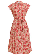 Cream based floral print cotton dress with removable waist tie.