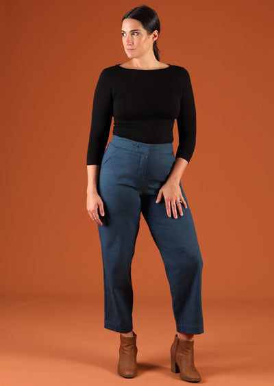 full length straight leg pants blue