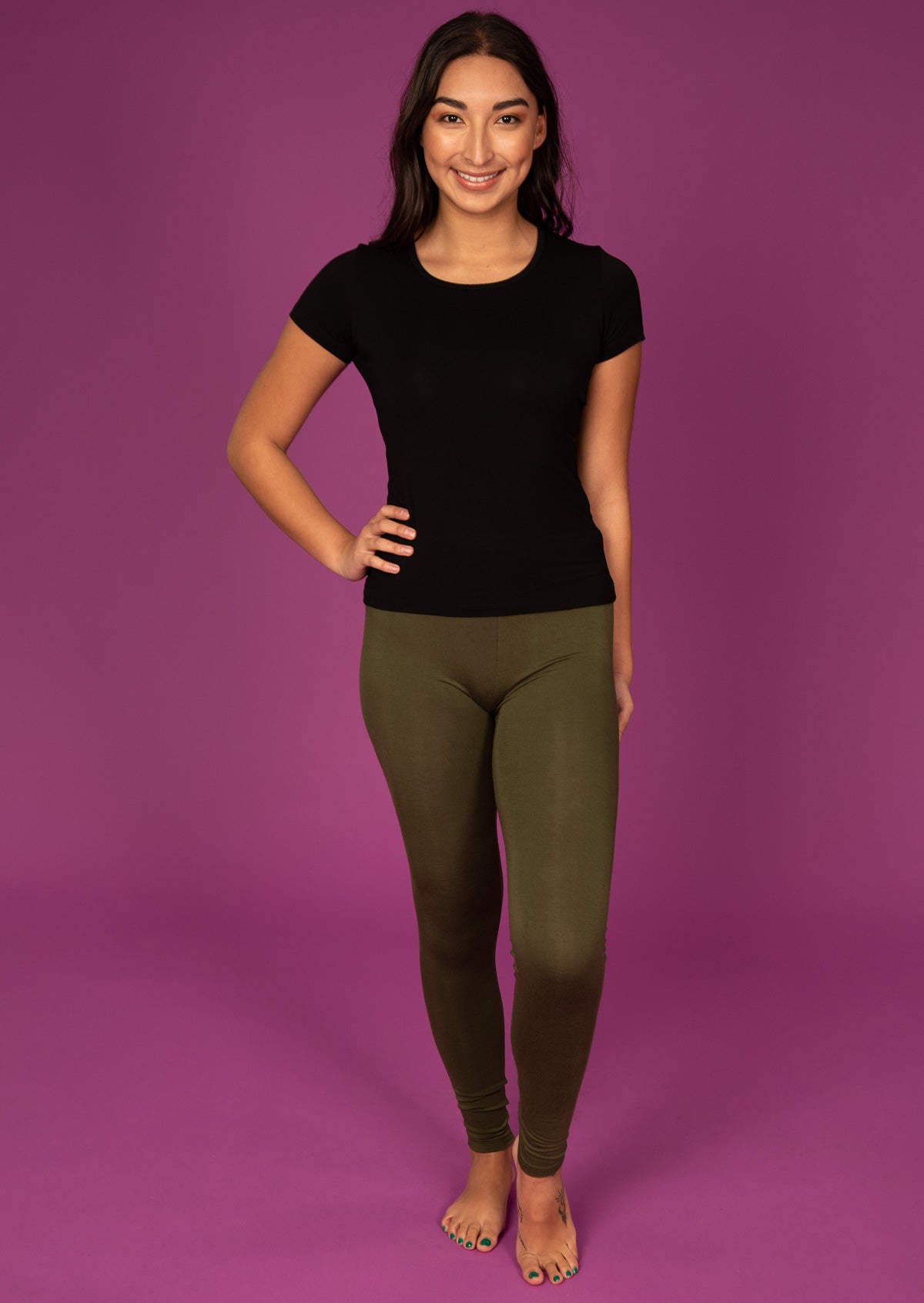 Leggings high waisted full length soft rayon olive green | Karma East Australia