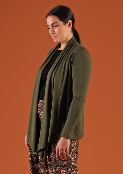 Soft stretch rayon olive green cardi