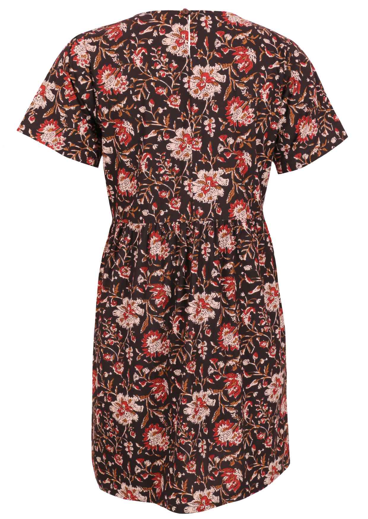 Black based traditional Indian floral print cotton short sleeve dress.