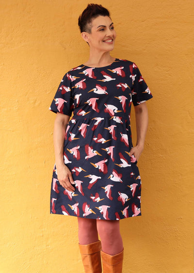 cotton dress above knee with hidden side pockets