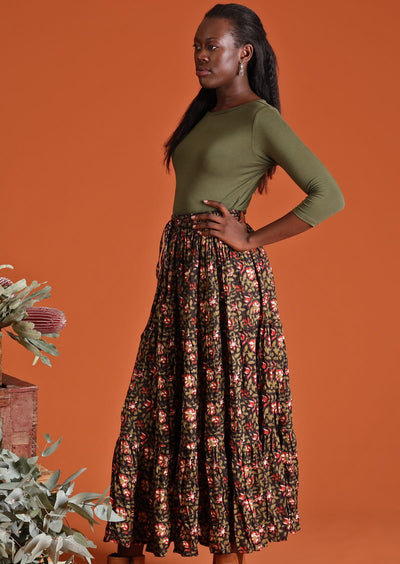 three tier full skirt maxi skirt