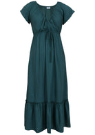 Green dress with a tiered skirt on a white background