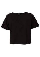 Black non-stretch cotton seersucker t-shirt style top