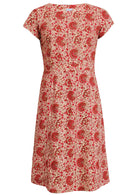 Cotton cap sleeved dress in floral print on a cream background 
