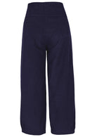 Back view of 100% cotton corduroy wide leg cotton pant in Maritime Blue