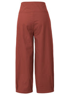100% cotton Wide leg tapered pants with wide waistband, pockets and pleated ankles 