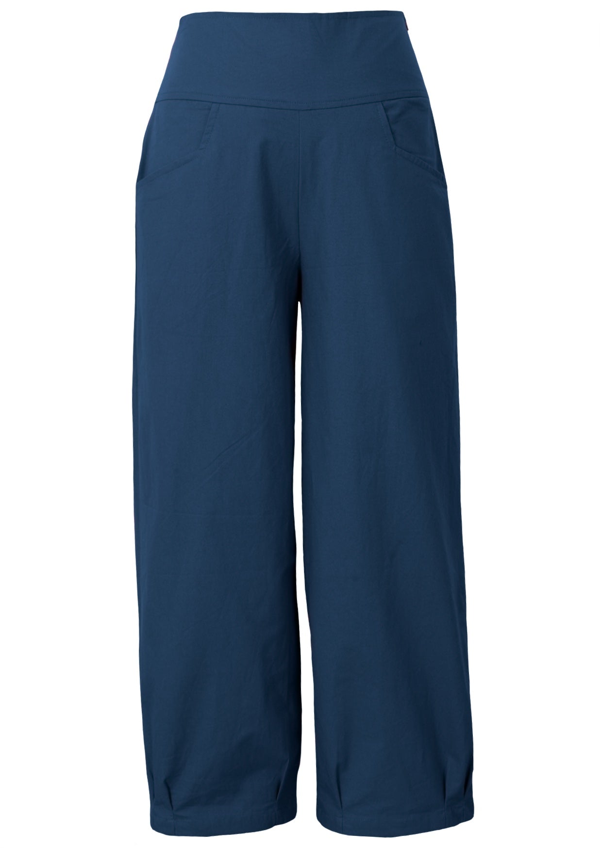 100% cotton Navy blue wide-leg pants with pockets and pleated ankles